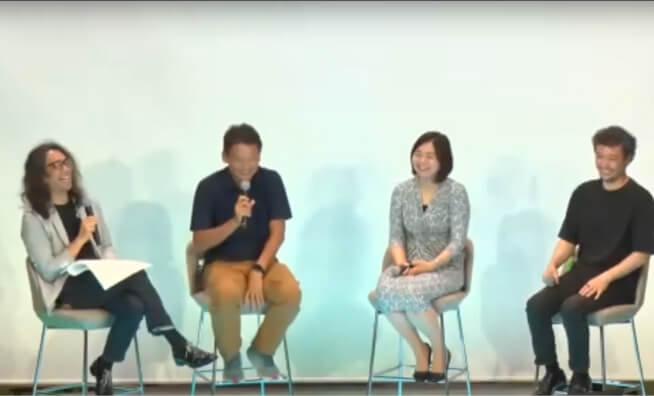 写真:パネルディスカッションで話している平山雄太 氏、西岡満代 氏、吉村有司氏、宮坂学 氏